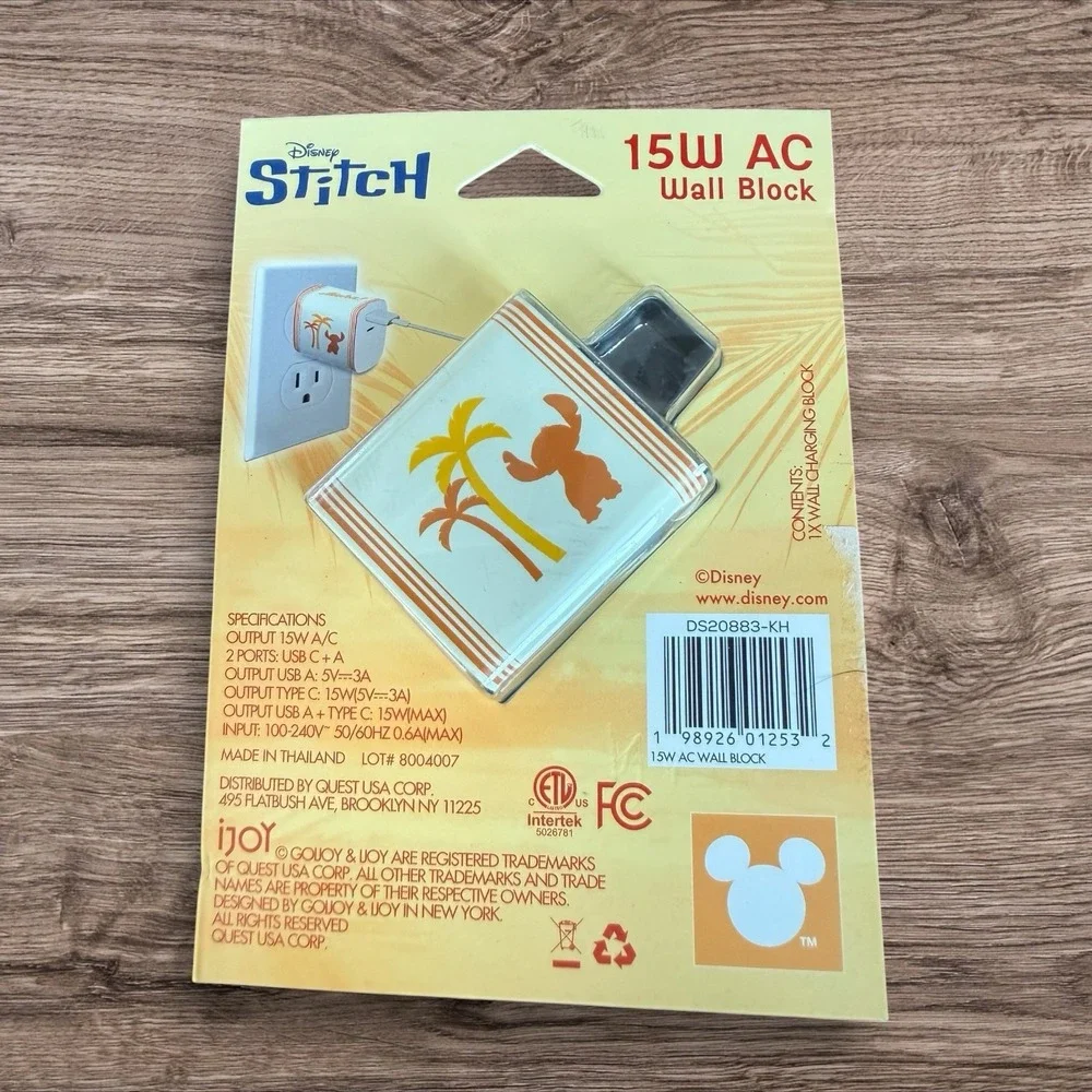 Disney Stitch 15W USB-C USB-A AC Wall Charger Block Foldable Plug New